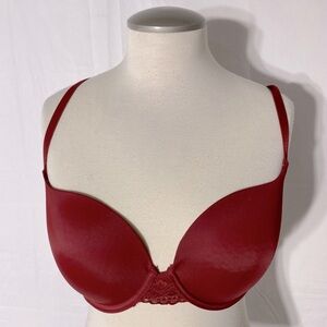 La Senza Red Satin Lace Sexy Tease Demi Cup Bra 34DDD/34F